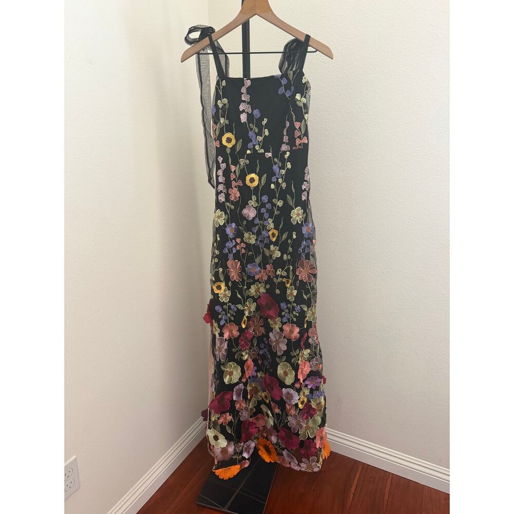 Lulu's Black Midi Dress with Multicolor Floral Appliqué - Picture 4 of 7